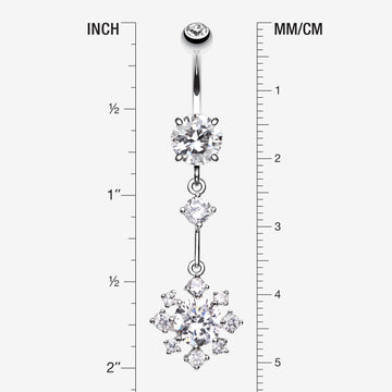 Detail View 1 of Snowflake Flower Sparkle Belly Ring-Clear Gem